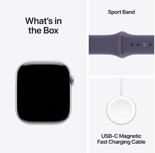 Apple Watch Series 11 Aluminium 46mm Αδιάβροχο με Παλμογράφο (Silver Aluminium Case with Purple Fog Sport Band - S/M) - Image 6