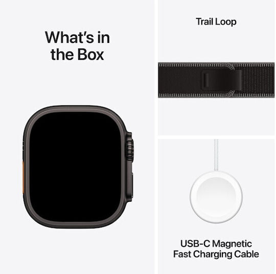 Apple Watch Ultra 3 Titanium 49mm Αδιάβροχο με eSIM και Παλμογράφο (Black Titanium Case with Black/Charcoal Trail Loop - M/L) - Image 5
