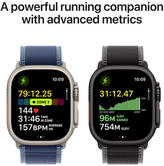 Apple Watch Ultra 3 Titanium 49mm Αδιάβροχο με eSIM και Παλμογράφο (Black Titanium Case with Black/Charcoal Trail Loop - M/L) - Image 4