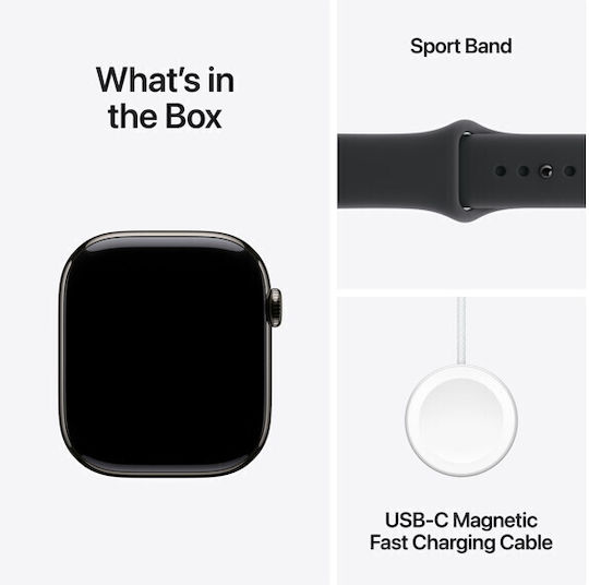 Apple Watch Series 11 Cellular Titanium 42mm Αδιάβροχο με eSIM και Παλμογράφο (Slate Titanium Case with Black Sport Band - S/M) - Image 5