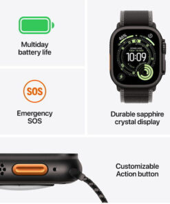 Alternative view of Apple Watch Ultra 3 Titanium 49mm Αδιάβροχο με eSIM και Παλμογράφο (Natural Titanium Case with Blue/Bright Blue Trail Loop - S/M)