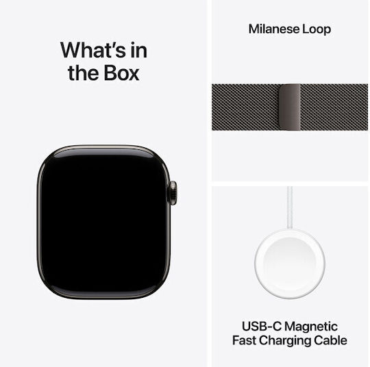 Apple Watch Series 11 Cellular Titanium 42mm Αδιάβροχο με eSIM και Παλμογράφο (Slate Titanium Case with Slate Milanese Loop) - Image 5