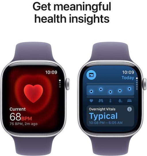 Apple Watch Series 11 Aluminium 46mm Αδιάβροχο με Παλμογράφο (Silver Aluminium Case with Purple Fog Sport Band - M/L) - Image 2