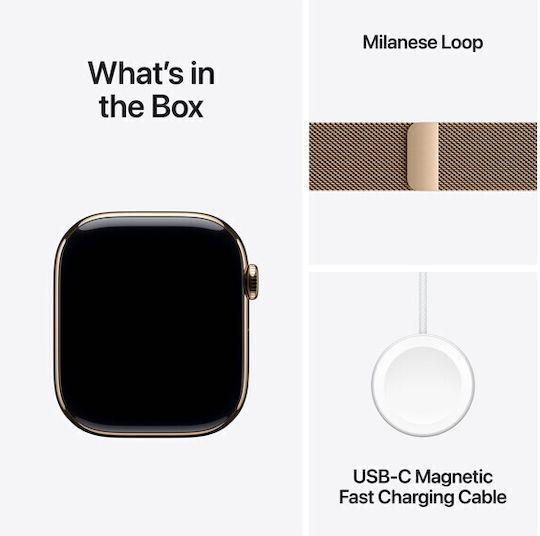 Apple Watch Series 11 Cellular Titanium 46mm Αδιάβροχο με eSIM και Παλμογράφο (Gold Titanium Case with Gold Milanese Loop - M/L) - Image 5