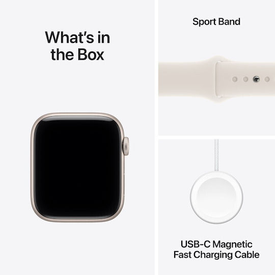 Apple Watch SE 3 Cellular Aluminium 40mm Αδιάβροχο με eSIM και Παλμογράφο (Starlight Aluminium Case with Starlight Sport Band - S/M) - Image 7