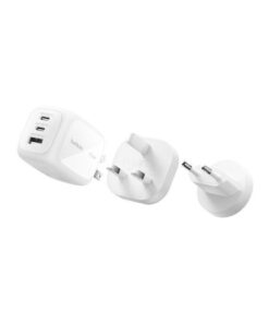 Belkin 3-port Usb C Charger 70w Gan Charger Including Plugs Usa Uk Eu 2 Usb-c Ports 1 Usb-a Port Fast Charger Macbook Iphone Ipad Pro Samsung Galaxy Pixel Etc – White