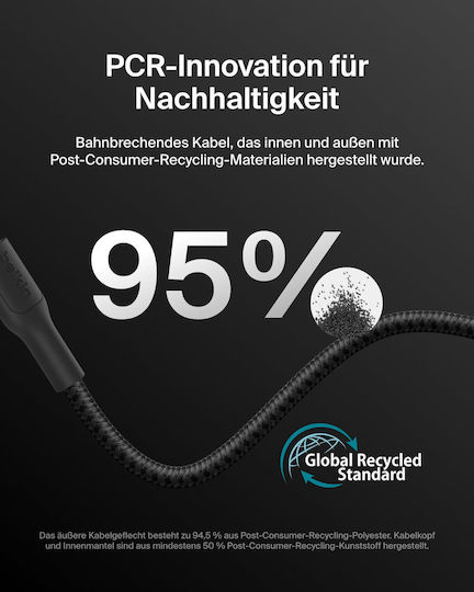 Belkin Braided USB 2.0 Cable USB-C male - USB-C Μαύρο 1m CAB026hq1MBK - Image 2