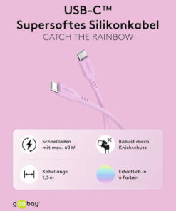 Alternative view of Goobay USB 2.0 Cable USB-C male - USB-C 60W Ροζ 1.5m 77746