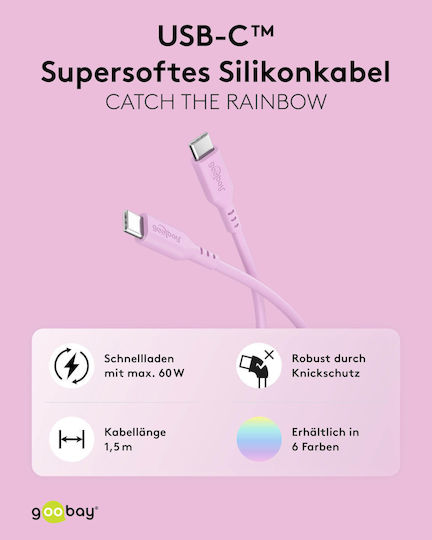 Goobay USB 2.0 Cable USB-C male - USB-C 60W Ροζ 1.5m 77746 - Image 2