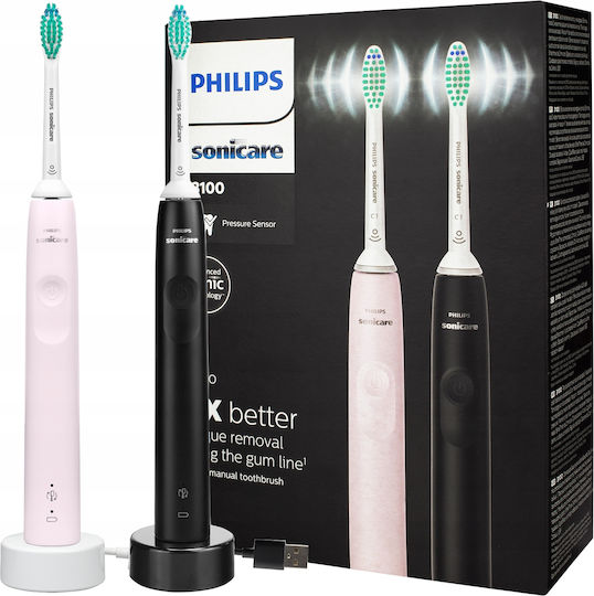 Philips Sonicare 3100 Ηλεκτρική Οδοντόβουρτσα με Χρονομετρητή και Αισθητήρα Πίεσης Black / Sugar Rose Διπλή Συσκευασία - Image 5