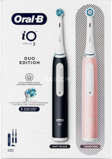 Oral-B iO Series 3 Ηλεκτρική Οδοντόβουρτσα με Αισθητήρα Πίεσης και Θήκη Ταξιδίου Matt Black / Blush Pink - Image 7
