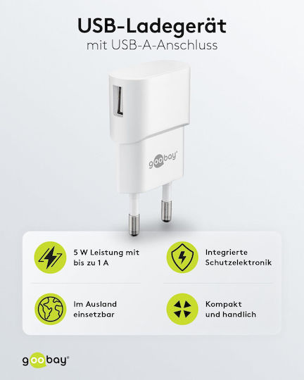 Goobay Φορτιστής Χωρίς Καλώδιο με Θύρα USB-A 5W Λευκός (44948) - Image 3