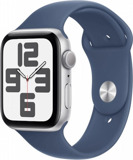 Apple Watch SE 2024 Aluminium 40mm Αδιάβροχο με Παλμογράφο (Silver με Denim Sport Band (M/L))