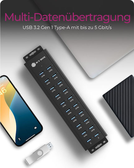 Icy Box USB 2.0 Hub 20 Θυρών με σύνδεση USB-A & Θύρα Φόρτισης IB-HUB1720-U3 - Image 5