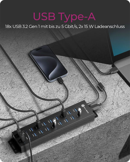 Icy Box USB 2.0 Hub 20 Θυρών με σύνδεση USB-A & Θύρα Φόρτισης IB-HUB1720-U3 - Image 8