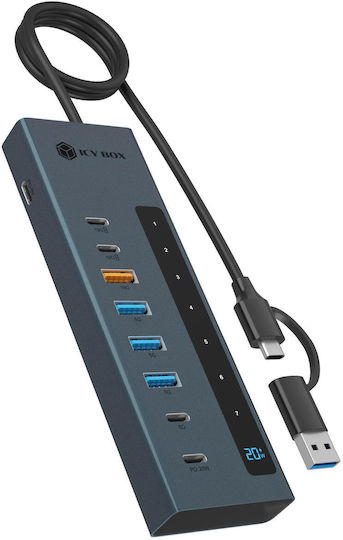 Icy Box Hub 9 Θυρών με σύνδεση USB-A Γκρι IB-HUB1743-CPD