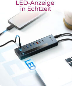 Alternative view of Icy Box Hub 9 Θυρών με σύνδεση USB-A Γκρι IB-HUB1743-CPD