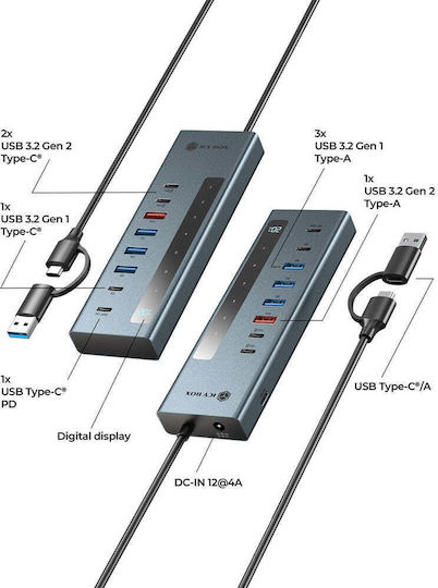 Icy Box Hub 9 Θυρών με σύνδεση USB-A Γκρι IB-HUB1743-CPD - Image 3