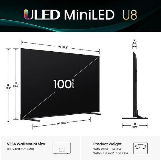 Hisense Smart Τηλεόραση 100" 4K UHD LED 100U8Q HDR (2025) - Image 8