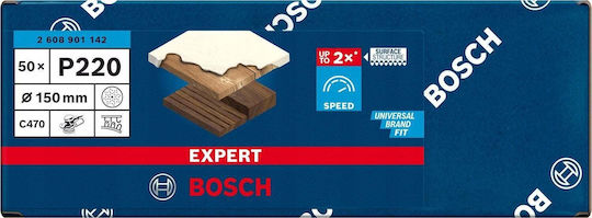 Bosch Expert C470 Φύλλο Λείανσης Έκκεντρου Τριβείου K220 150x150mm Σετ 50τμχ 2608901142