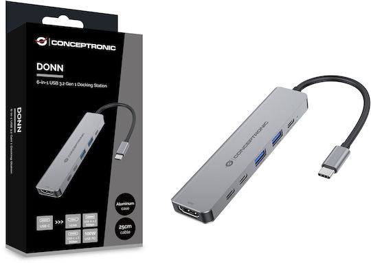 Conceptronic USB-C Docking Station με HDMI 4K PD Γκρι (DONN33G) - Image 2