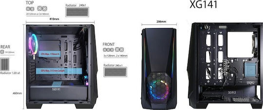 Xilence XG141 Gaming Midi Tower Κουτί Υπολογιστή με Πλαϊνό Παράθυρο και RGB Φωτισμό Μαύρο - Image 6