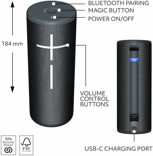 Ultimate Ears Boom 4 Ηχείο Bluetooth με Διάρκεια Μπαταρίας έως 15 ώρες Μαύρο - Image 5