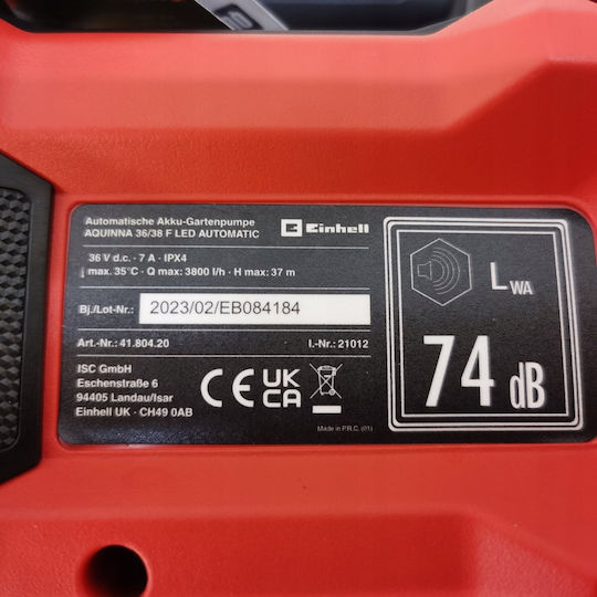 Einhell Τρόμπα Αυτοκινήτου Aquinna 36/38 F με Καλώδιο Αναπτήρα 18V (Χωρίς Μπαταρία) 4180420 - Image 5