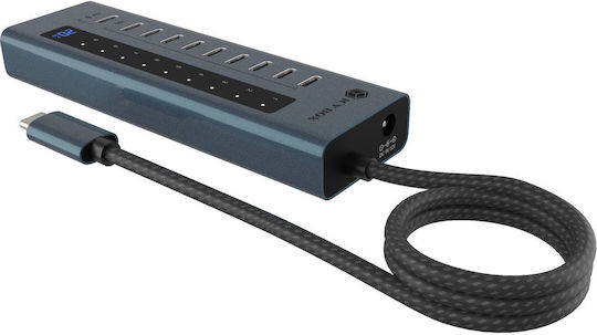 Icy Box USB 3.2 Hub 10 Θυρών με σύνδεση USB-C Γκρι IB-HUB1450-C31 - Image 3