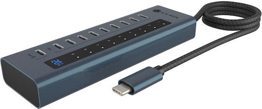 Icy Box USB 3.2 Hub 10 Θυρών με σύνδεση USB-C Γκρι IB-HUB1450-C31 - Image 2