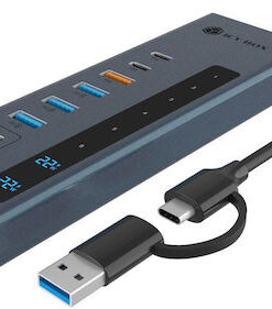 Alternative view of Icy Box USB 3.2 Hub 11 Θυρών με σύνδεση USB-A Γκρι IB-HUB1742CR-C2PD