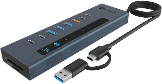 Icy Box USB 3.2 Hub 11 Θυρών με σύνδεση USB-A Γκρι IB-HUB1742CR-C2PD - Image 2
