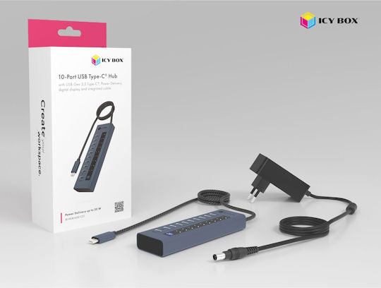 Icy Box USB 3.2 Hub 10 Θυρών με σύνδεση USB-C Γκρι IB-HUB1450-C31 - Image 7