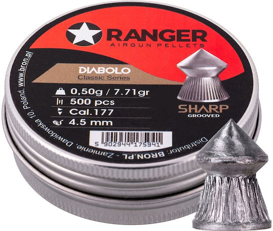 4.5 Mm Ranger Diabolo Professional Sharp Grooved Point 500 Pellets Rag