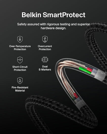 Belkin Boost↑charge Pro Braided USB-C to Lightning Cable 240W Μαύρο 3m CAB025HQ3MBK - Image 3