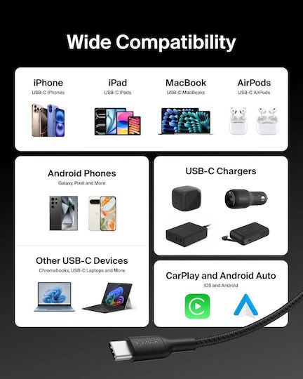 Belkin Boost↑charge Pro Braided USB-C to Lightning Cable 240W Μαύρο 3m CAB025HQ3MBK - Image 9