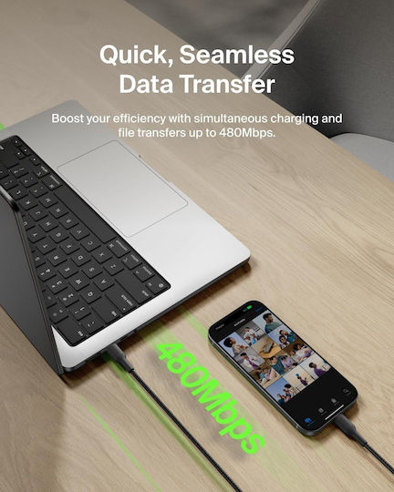 Belkin Boost↑charge Pro Braided USB-C to Lightning Cable 240W Μαύρο 3m CAB025HQ3MBK - Image 10