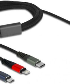 DeLock Regular USB to Lightning / Type-C / micro USB Cable Μαύρο 1m (87277)
