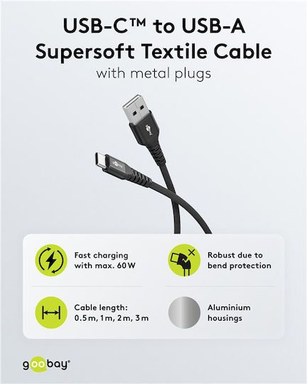 Goobay Braided USB 2.0 Cable USB-C male - USB-A 60W Μαύρο 2m 74527 - Image 7