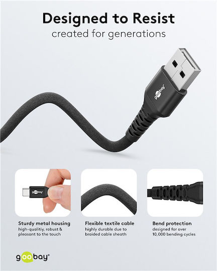 Goobay Braided USB 2.0 Cable USB-C male - USB-A 60W Μαύρο 2m 74527 - Image 6