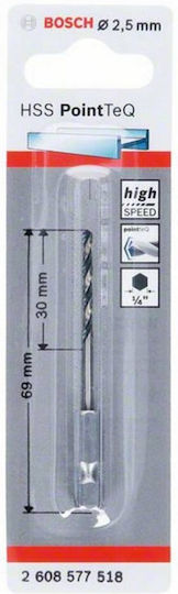 Bosch Drill Bit Τρυπάνι HSS με Εξάγωνο Στέλεχος για Μέταλλο 2.5mm / 30x69mm 2608577518 - Image 2