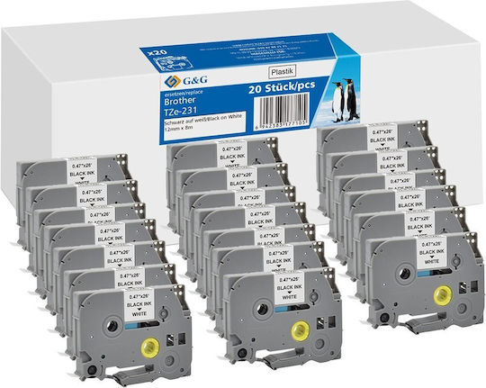 G&G Ταινία Ετικετογράφου 8m x 12mm σε Μαύρο Χρώμα