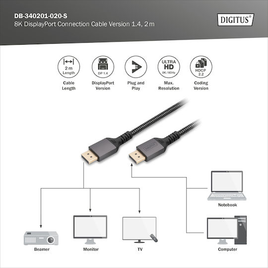 Digitus Cable DisplayPort male - 2m Μαύρο () - Image 4