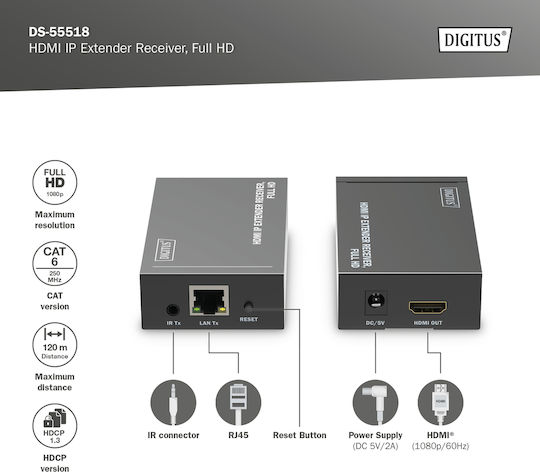 Digitus Hdmi Ip HDMI Extender DS-55518 - Image 6