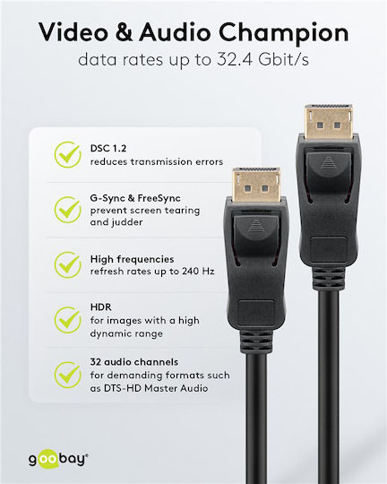 Goobay Cable DisplayPort male - DisplayPort male 1m Μαύρο (74777) - Image 6