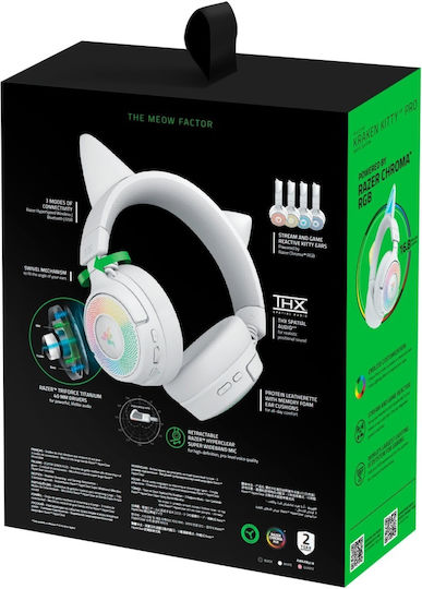 Razer Kraken Kitty V3 Pro Ασύρματο Over Ear Gaming Headset με σύνδεση Bluetooth / USB Λευκό - Image 4