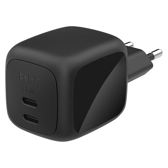 Belkin Φορτιστής Χωρίς Καλώδιο GaN με 2 Θύρες USB-C 37W Power Delivery Μαύρος (WCH020KQBK)