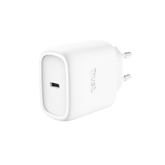 Trust Φορτιστής Χωρίς Καλώδιο GaN με Θύρα USB-C και Καλώδιο USB-C - USB-C 45W Λευκός (Maxo)
