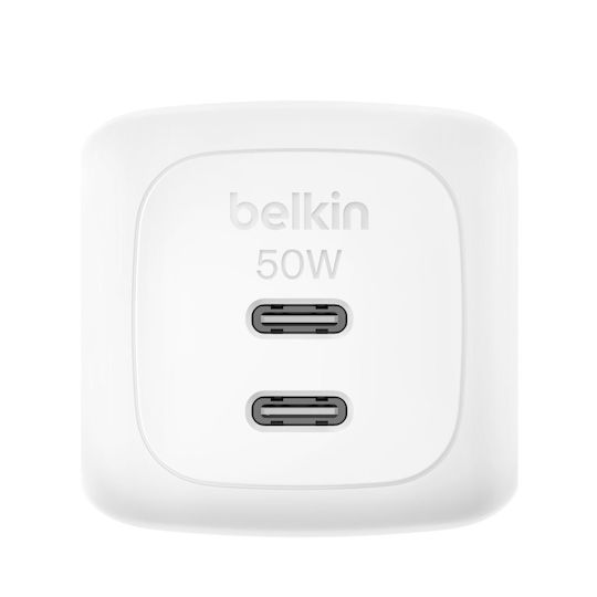 Belkin Φορτιστής GaN με 2 Θύρες USB-C και Καλώδιο USB-C 50W Power Delivery Λευκός (BoostCharge Pro) - Image 5