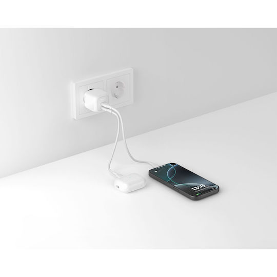 Belkin Φορτιστής GaN με 2 Θύρες USB-C και Καλώδιο USB-C 50W Power Delivery Λευκός (BoostCharge Pro) - Image 7